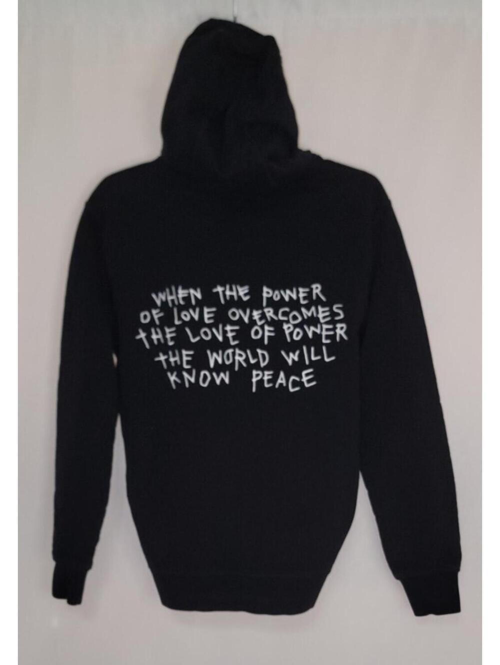 Chnge - The Power Of Love & Peace Sz M black & white Distressed hoodie /pocket